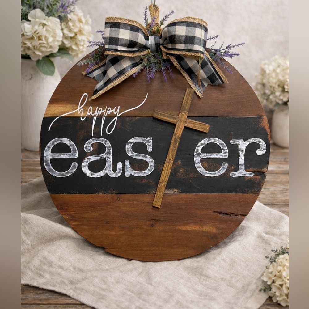 Rustic Farmhouse Easter Door Hanger Christian Easter Decor Handmade Wood Sign